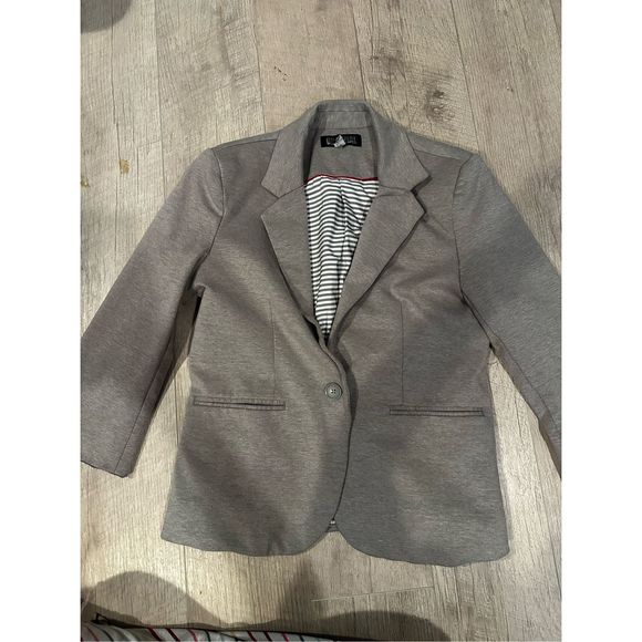 NICOLE MILLER Original Gray Single Button Cuffed Sleeve Knit Career Blazer Small - Picture 3 of 5
